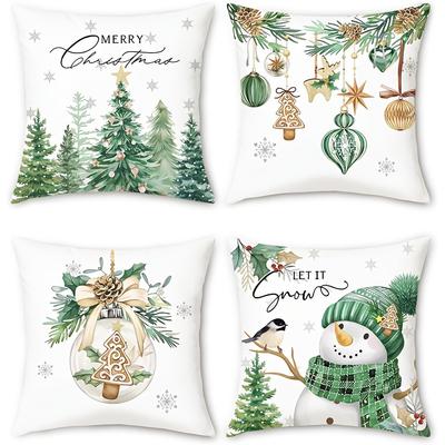 Festive Christmas Pillows: Merry, Ornaments, Snowy Delights! Sofa Room Cushion Cover Home Decoration New Year Gift