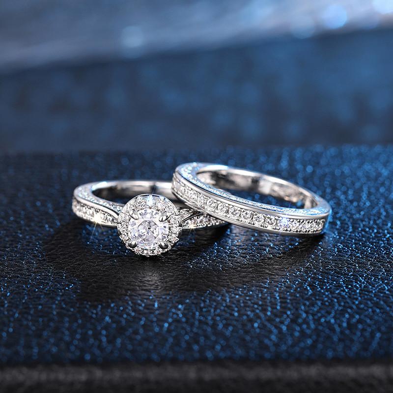 925 Sterling Silver 2pc Gorgeous Rings Set for Women Paved Brilliant Cubic Zirconia Wedding Engagement Bridal Jewelry