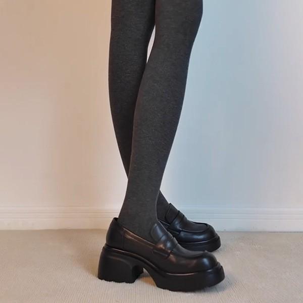 Sheepskin version~ Leather platform muffin one-pedal loafers women's retro British black versatile small leather shoes single shoes
