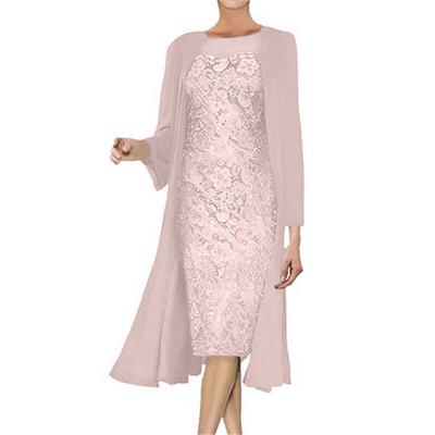 2024 (SU)Moda feminina elegante cor sólida renda retalhos chiffon sem mangas vestido de gola redonda vestido de duas peças