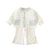 Spring 2026 Baby Girl Three-Piece Set: Flare Pants, Printed Top, and Jacket