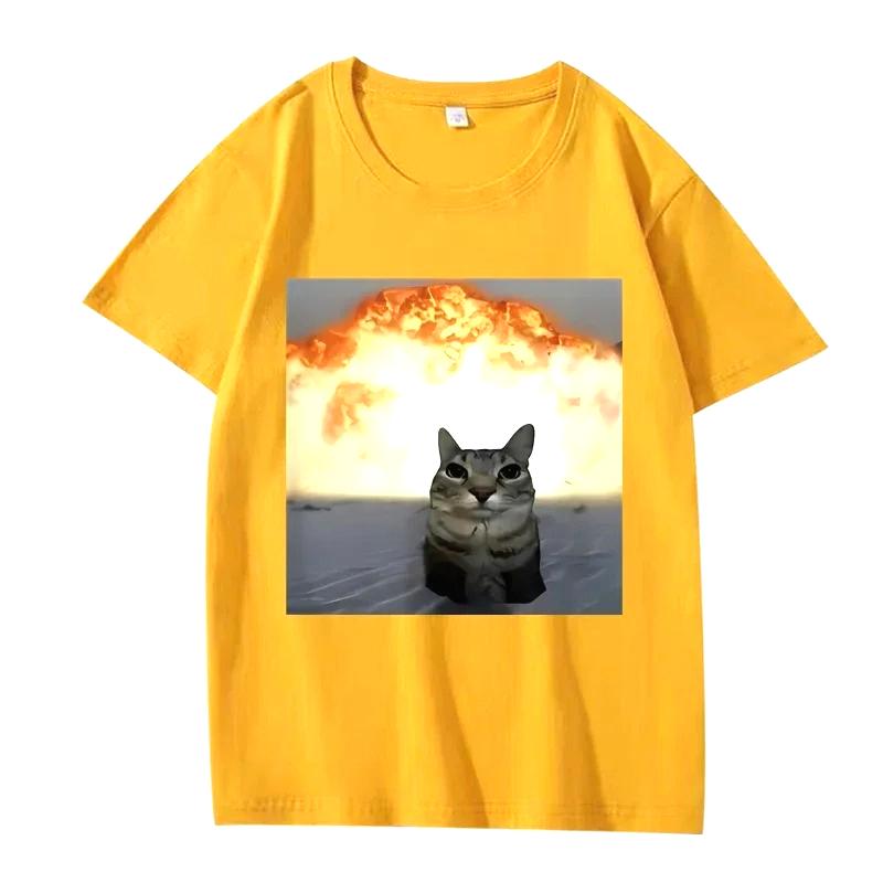 Whimsical Cat Explosion Graphic T Shirt Women Funny Short Sleeve Summer Print Women Tops Funny Cat Meme Women Clothes