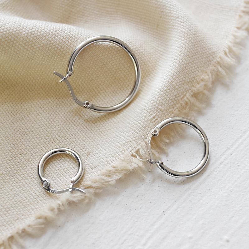 S925 Sterling Silver Simple Plain Personality Circle Waterproof Hoop Earrings