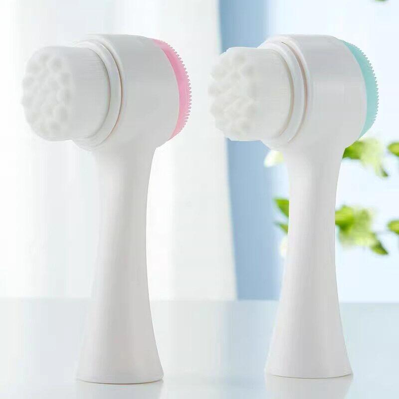 Facial Brush Soft Hair Facial Cleaner Two-Sided Brush Zijie Facial Brush Manual Facial Pore Deep Cleaning Gadget Blackhead Device [Double-Sided Facial Cleansing Brush] Pink + Blue