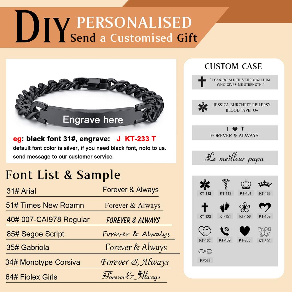 Roestvrij Staal Curb Ketting ID Heren Armband In Zilverkleur Op Maat Manchet Armband Gepersonaliseerde Staaf Met Namen Initialen Datum Mannen Sieraden