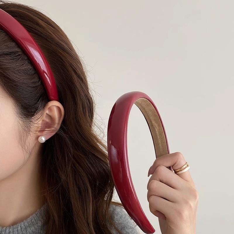 Vintage Red Headband Female Autumn Winter Leather Premium Headband High Cranial Crown Hair Accessories