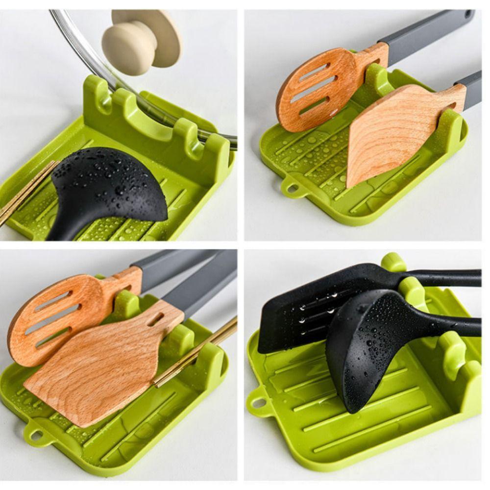 Punch Free with Drip Pad Hangable Pot Lid Holder Spatula Rack Spoon Rest Tableware Storage Rack