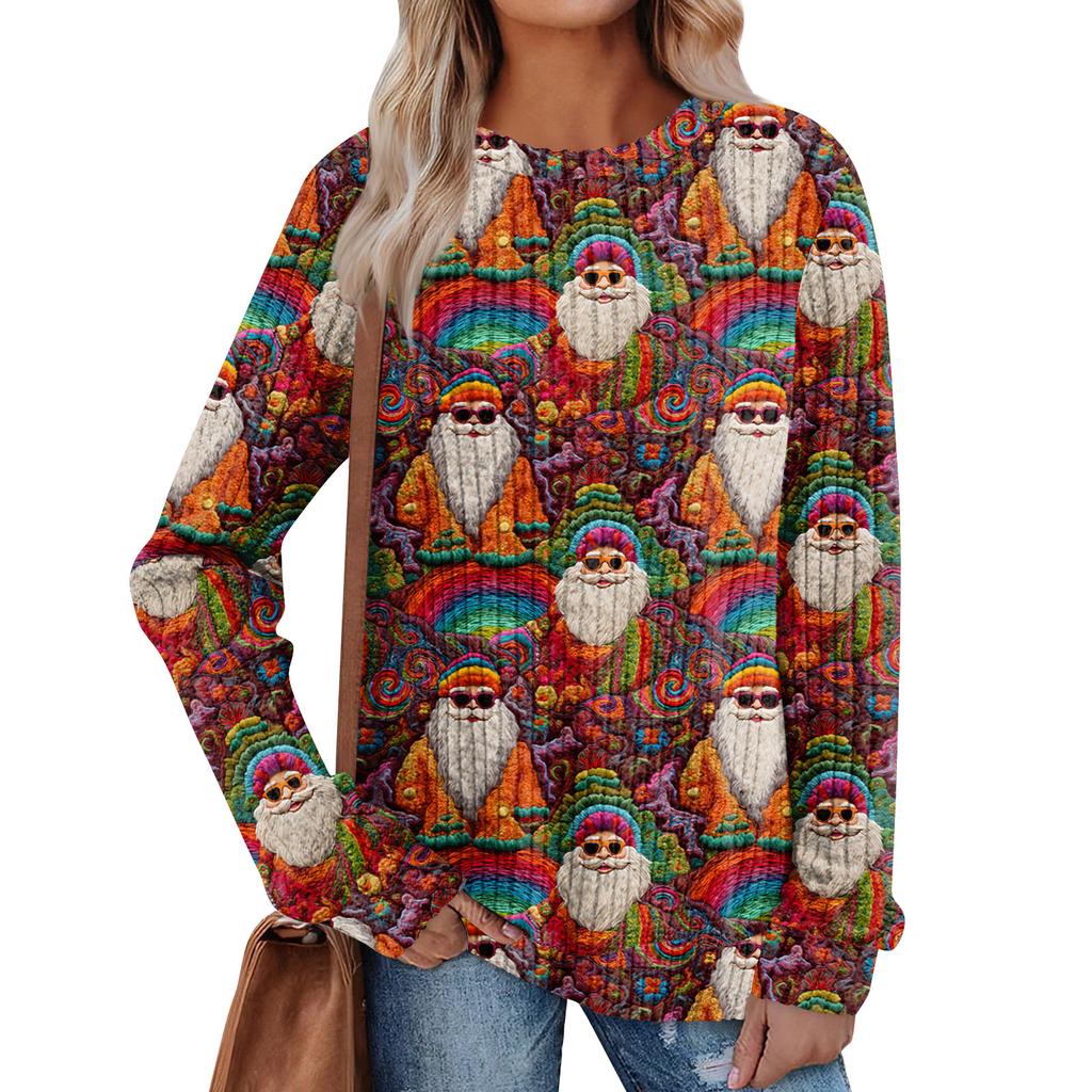 Women's Printed Lightweight Brushed-Cotton Round Neck Top