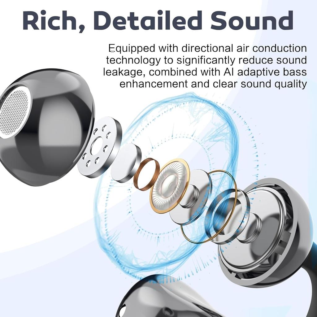 Open Ear Earbuds Air Conduction Headphones Wireless Earphones Bluetooth 5.4, Clip on Headphones with Mic 42H Playtime Over Ear Headsets Comfortable