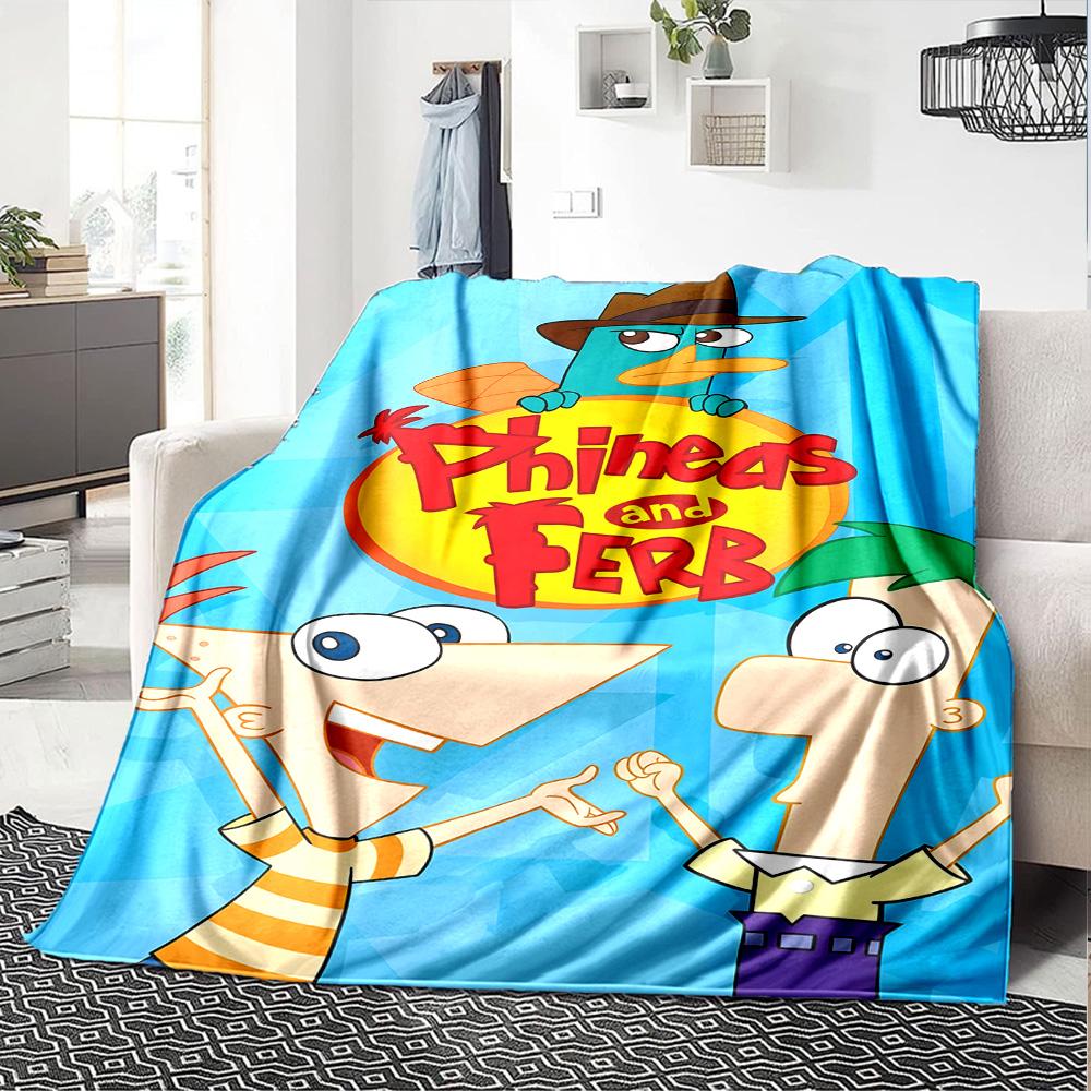1pc Phineas and Ferb5 Blanket, Gift, for Men and Women, Soft Blanket, Good for Sofa Bed Couch Travel, Lightweight Flannel Blanket