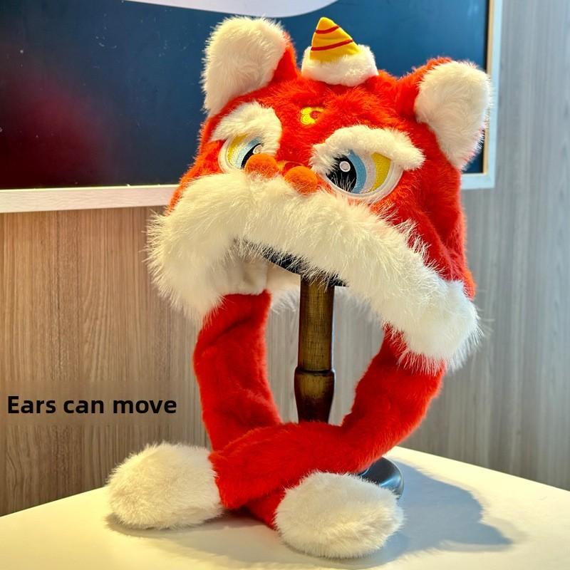 Lion Dance Plush Hat For Adults Warm Winter Earflap Beanie With Soft Faux Fur
