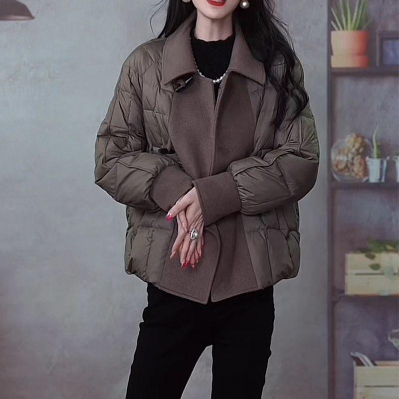 Brown Quilted Coat Women Wool Spliced Loose Warm Winter Puffer