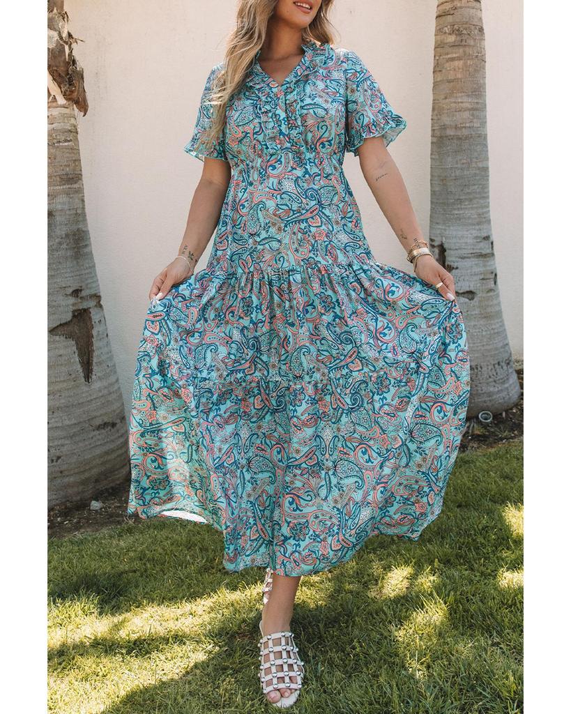 Azura Exchange Boho Paisley Print Ruffle Tiered Maxi Dress