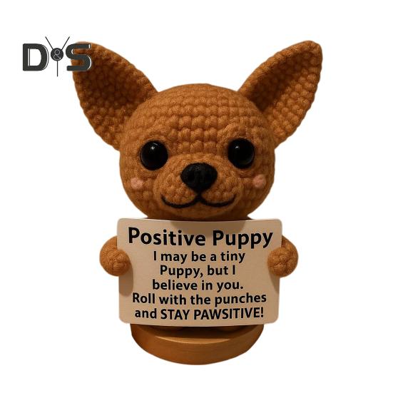 Szydełkowa Lalka Szczeniak Ręcznie Robiony Szczeniak Wsparcia Emocjonalnego z Kartą Inspiracyjną Pozytywna Mini Szydełkowa Ozdoba Pieska Prezent na Zachętę