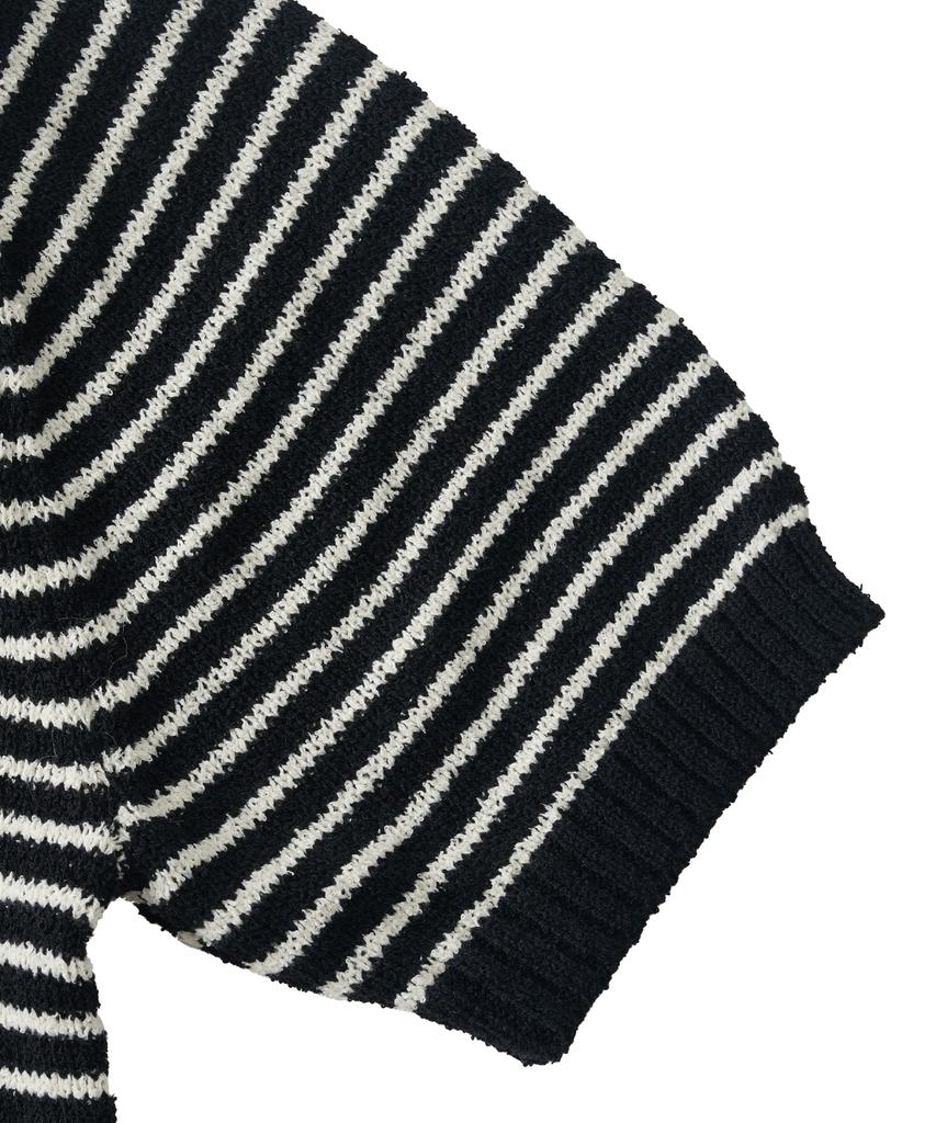 ANALOG MOOD Marine Stripe Round Short Sleeve Knit (Black)