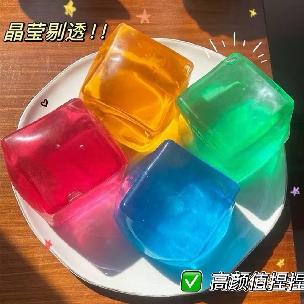 

1Pc Maltose Ice Cube Squishy Toy – Clear Transparent Stress Ball, High Gloss Slow Rise Fidget, Decompression Gift темно-серого