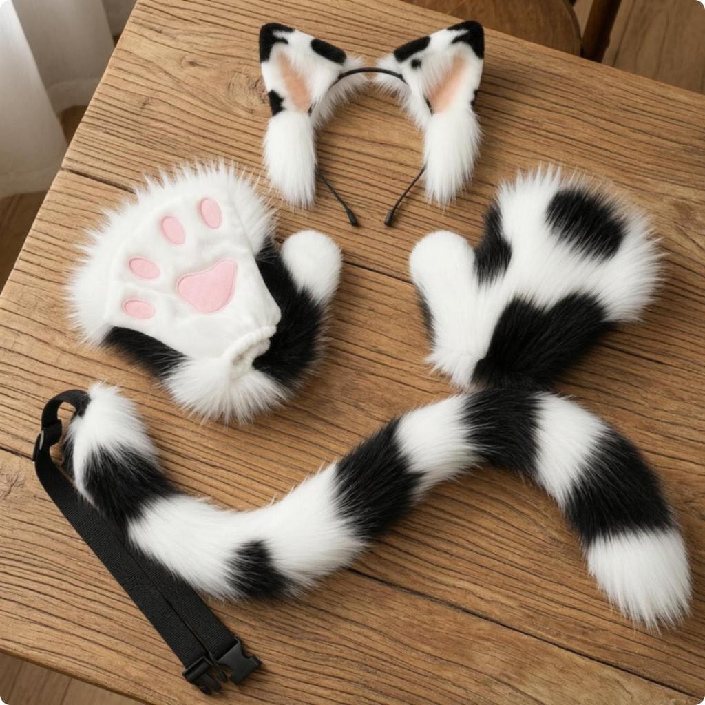 Cat Cosplay Set with Gloves Soft Animal Ears Headband for Cosplayers