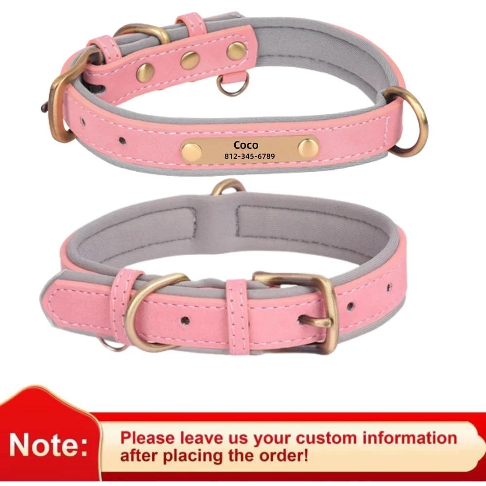 Custom Leather Dog Collar Soft Padded Dog Collars Personalized Pet ID Necklace Free Engraved Name Paw For Small Medium Dogs Pug