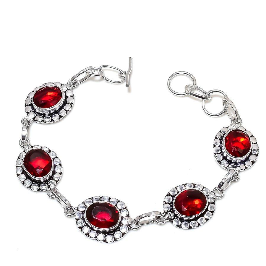 Mozambique Garnet Gemstone Handmade 925 Srerling Silver Bracelet 7-8"