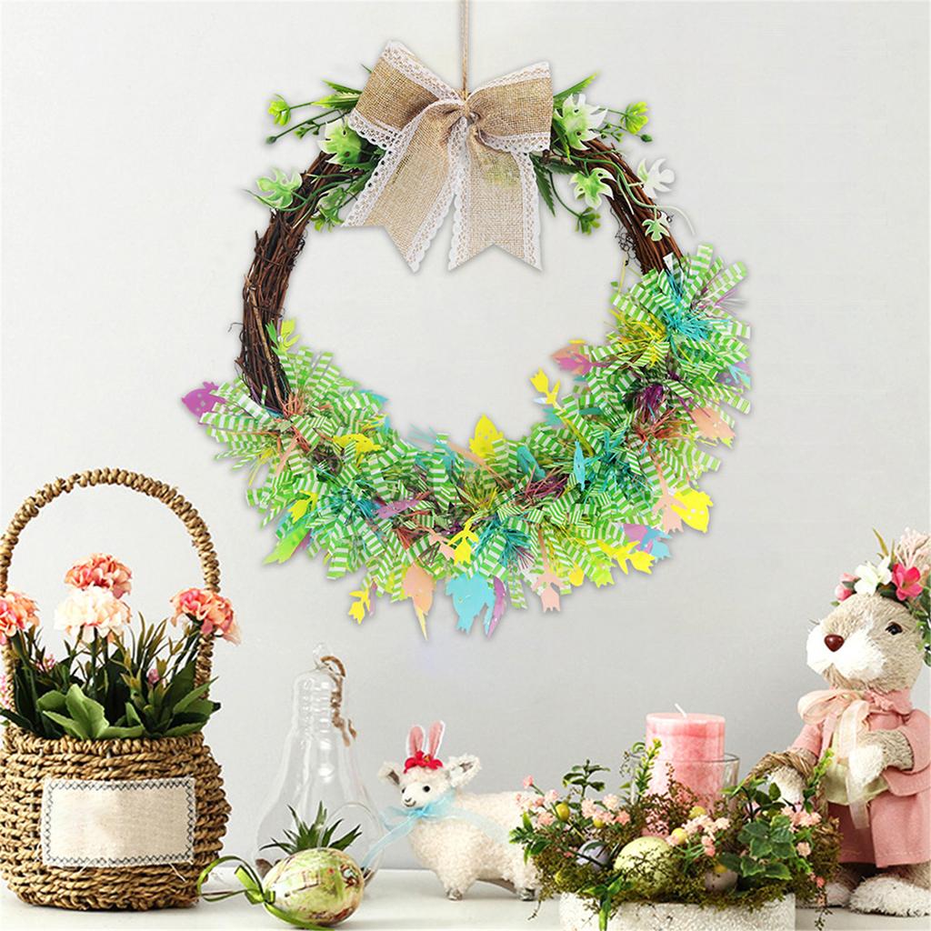 Vibranted Easter Door Hanging Wreath Featuring Colorful Strips Bow Ties Elements for Festive Decoration