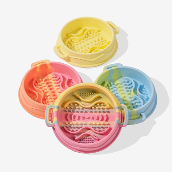 Pet Slow Feeder Bowl Silicone Dog Slow Eating Bowl with Double Handles Non-Slip Pet Feeding Dish with Suction Cups for Large Small Dogs Cats