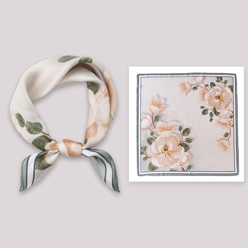 Elegant Silk Scarf Women 53x53cm Pure Mulberry Square Neck Floral Print Lightweight Accessory