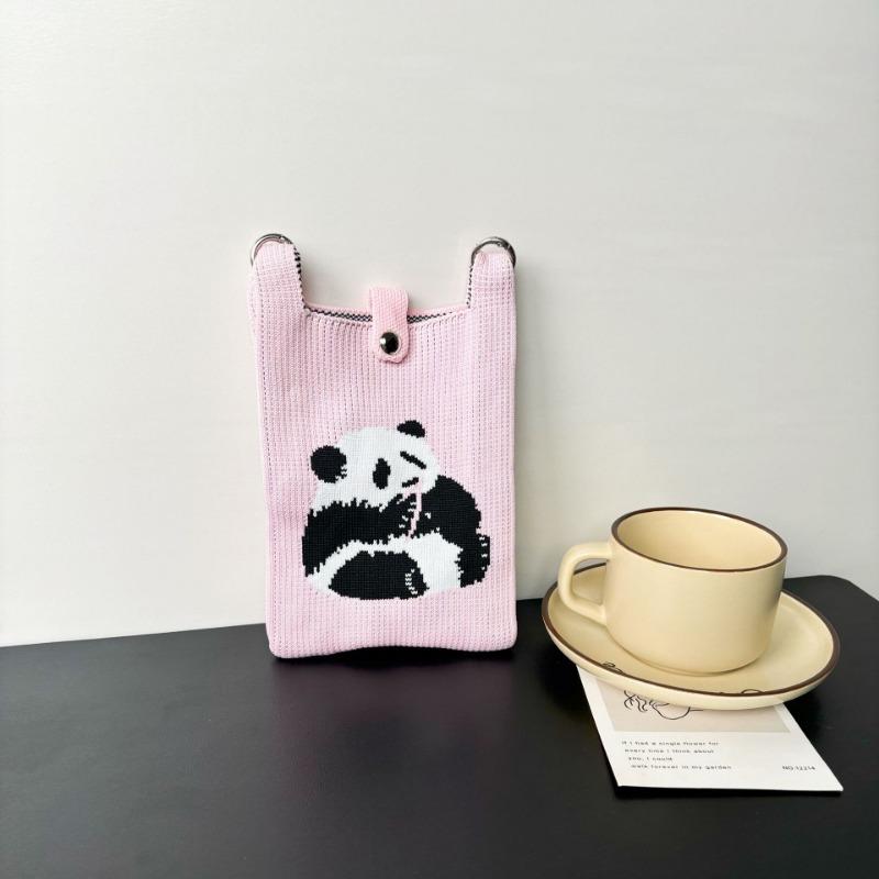 Panda Mobile Phone Bag Cute Knitted Bag High Sense Personality Versatile Dopamine Shoulder Messenger Bag Dopamine Wind