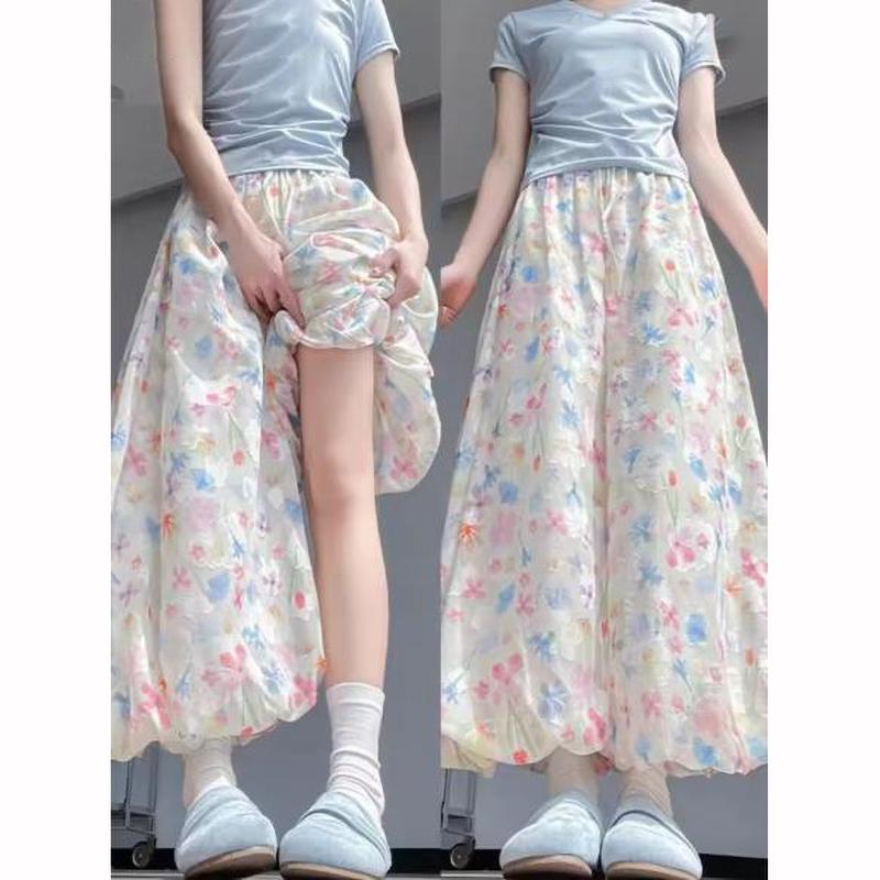 Summer Floral Palazzo Pants Women High Waist Loose Print Wide Leg Trousers Drapery Comfortable