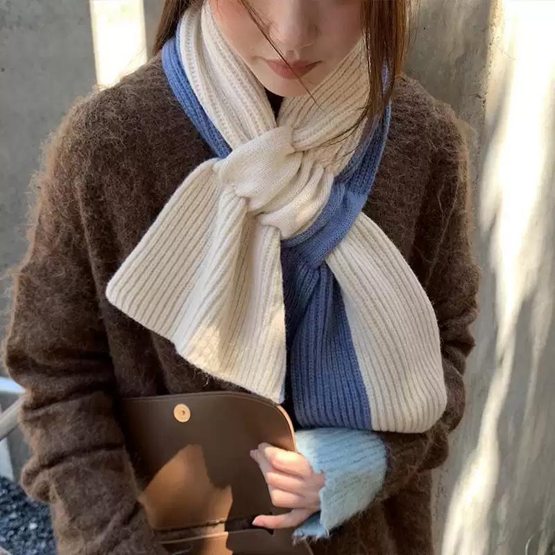 Korean Style Fashionable Casual Color-Blocked Thick Warm Long Scarf For Women