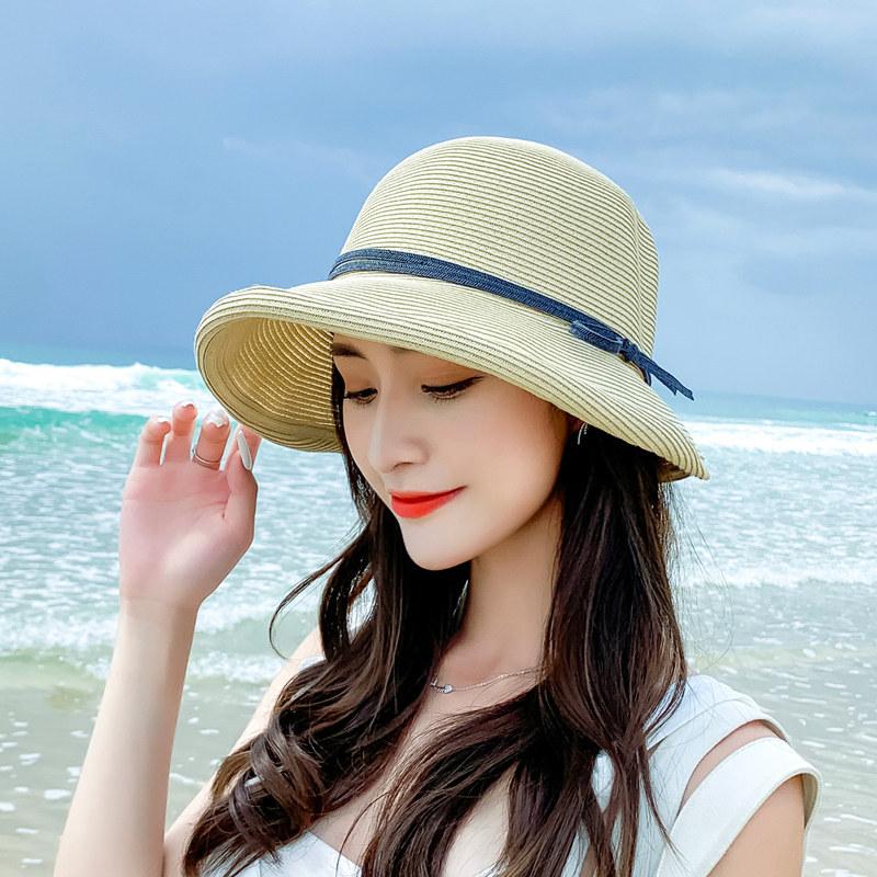 Straw Hat Women's Summer Sun Hat Hepburn Style Sun Hat Fashion Cool Hat Foldable Sun Hat Large Brim Fisherman Hat