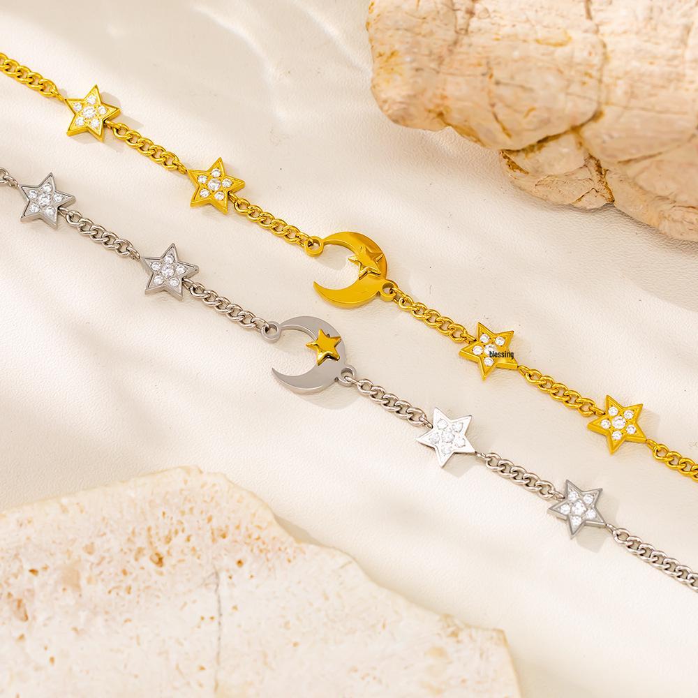 Starry Sky Moon Zircon Titanium Steel Bracelet - Luxury Niche Design
