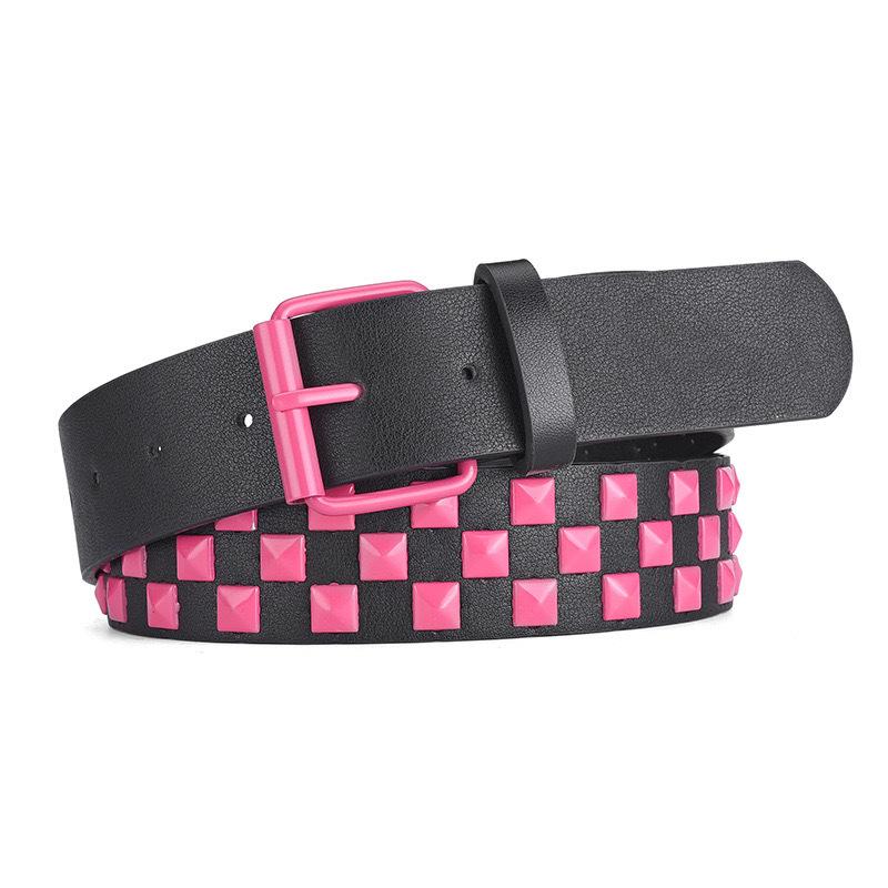 1Pcs European and American Punk Rock Jeans Waist Belt Ladies Colorful Rivet Waist Belt Unisex Y2K Style Heavy Metal Waist Belt 110cm розы красного