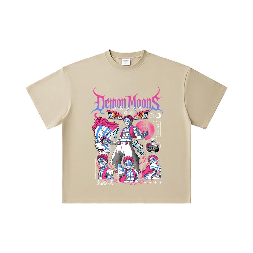 260 GSM Double Yarn 32 Count 100% Cotton Demon Slayer V31 Akaza Print Unisex Heavy Cotton T Shirt