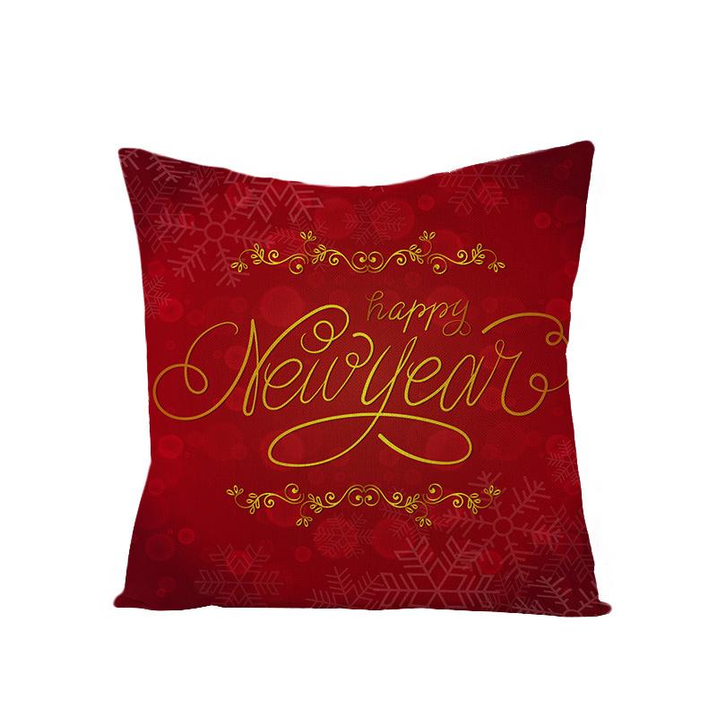 Cartoon Printed Polyester Pillow Cover Christmas Cushion Cushion Cover Red Christmas Home Decoration