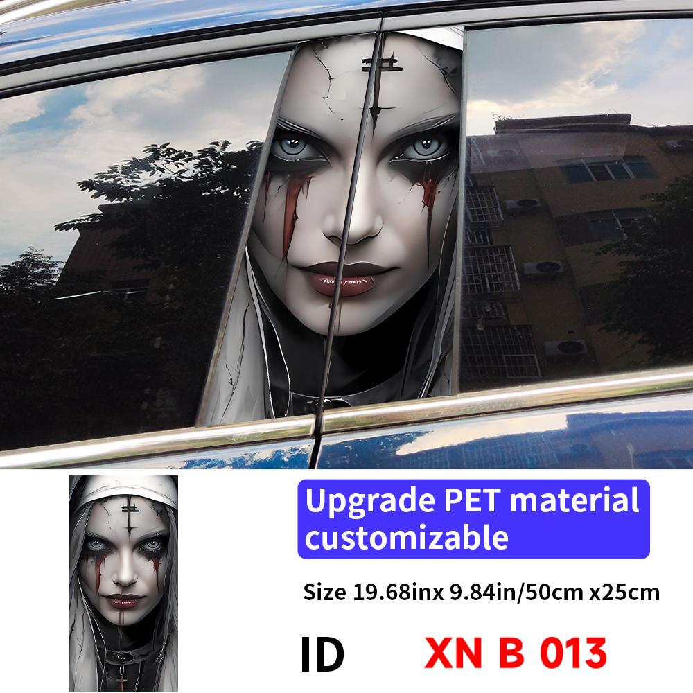 Gothic Nun Sister Car Halloween Sticker Auto B-pillar Car Center Column Decor Cover Scratches Waterproof Vinyl Decal Accessories