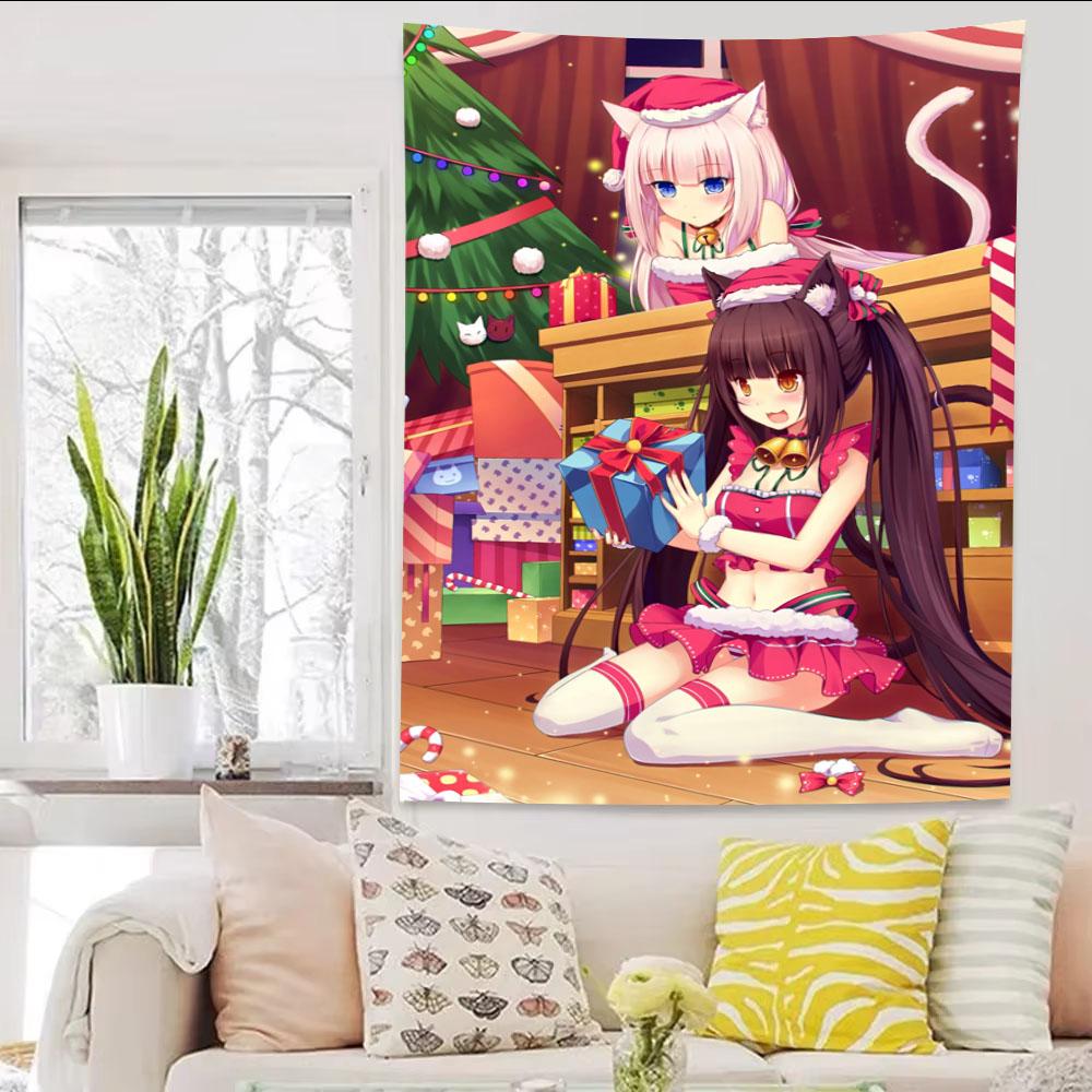 New Cute Anime Nekopara Jk Maid Girl Cartoon Tapestry Ins Style Aesthetic Wall Hanging For Girls Bedroom Decor
