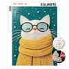 DIY Framed Pearl Bead Art Kit Cute Cat Wearing Glasses Scarf Pattern Sparkling Canvas Painting Relaxing Handmade Craft Gift Idea