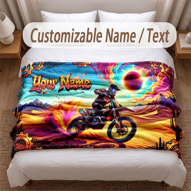 Coperta Morbida a Tema Motociclista Biker Stampa Personalizzata con Nome Testo Coperta Calda Decorazione per Casa Divano Camera da Letto