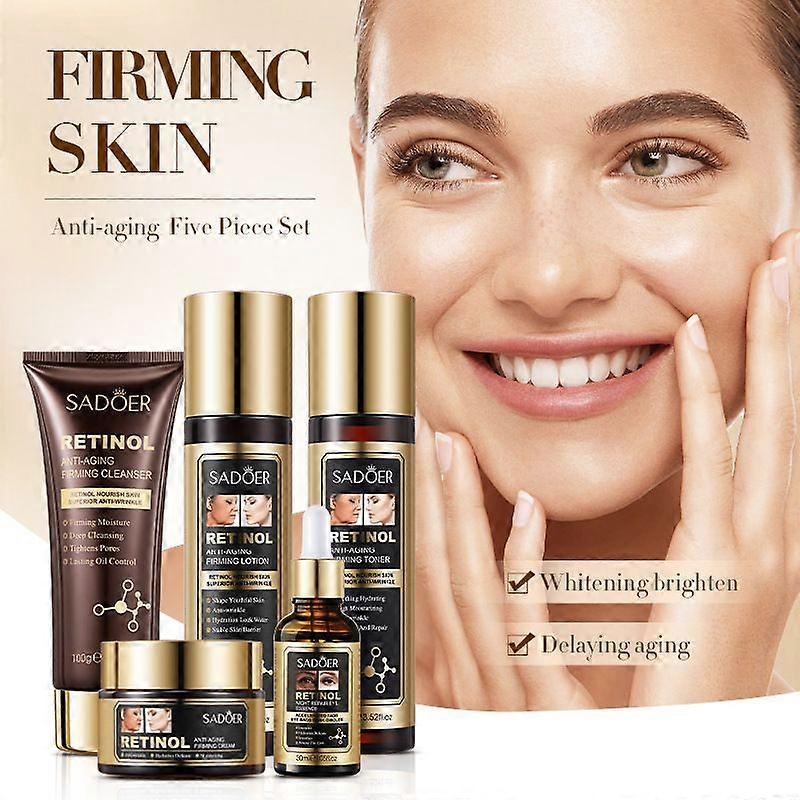 Retinol Skin Care Set Include: Cleanser+Toner+Essence+Lotion+Cream, Oil Control, Hydrating, Refining, Radiant Skin, Valentine's Day Gift Set