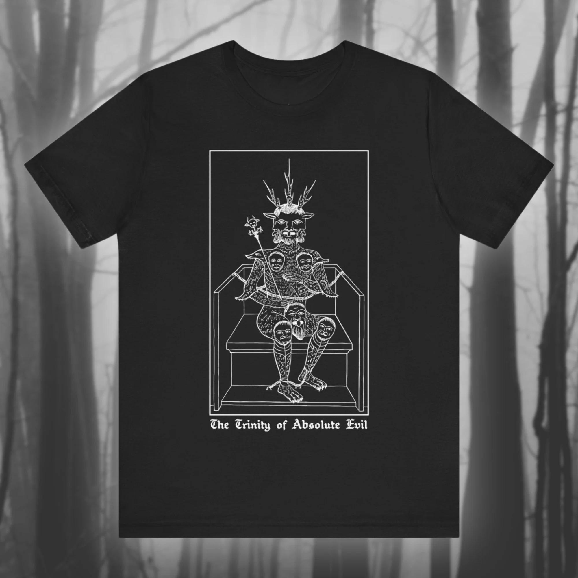 

HOT SALE Trinity Absolute Evil Lucifer Shirt Retro Art Satan T-shirt Demon T-shirt Gothic Unisex Jersey Short Sleeve T-shirt 4XL