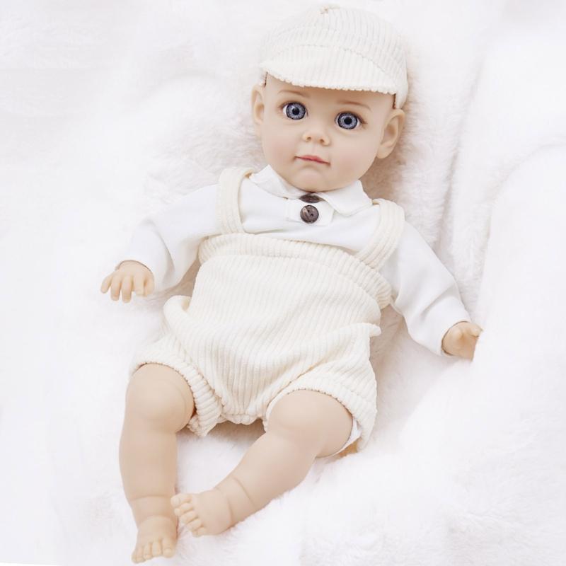 Realistic Vinyls Baby Boy Doll 14inch with Hat and Overalls for Kids Play Realistic Baby New Borns Asleep Toy Soft