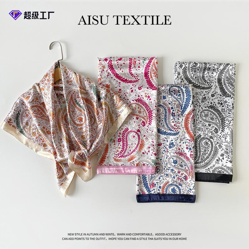90Cm × 90cm Imitation Silk Scarf Square Scarf Women's Paisley Cashew Print Headscarf Versatile Decorative Scarf Shawl