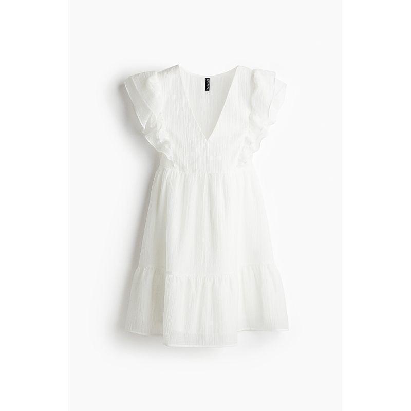 

HM 2025 Летняя Новинка Женская Одежда Модное Повседневное Платье с Рюшами 1285301 White 150/76