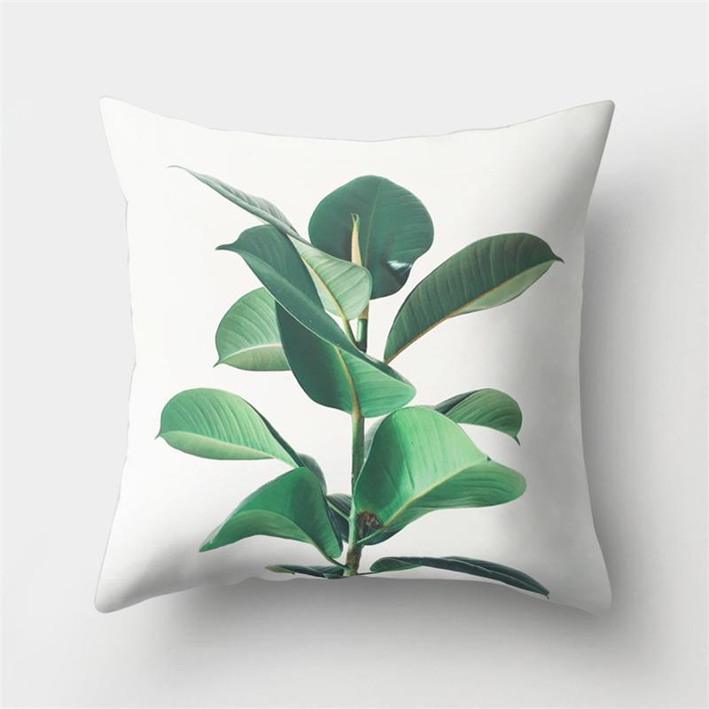 Green Cactus Leaf Plant Pink Flower Potted Plant Cushion Pillow Cover Sofa Bedroom Decorative Pillow Cover