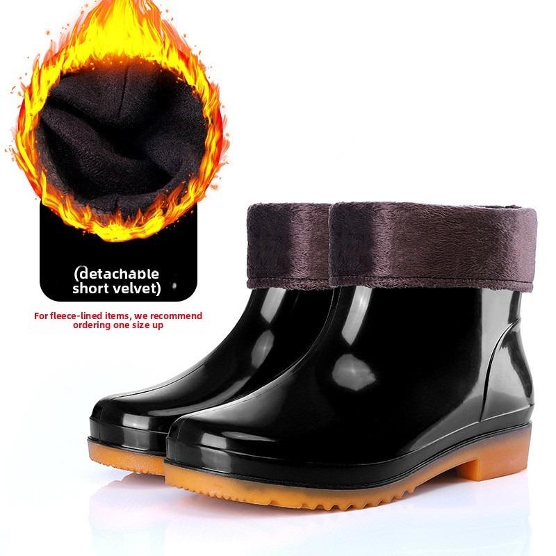 Winter Large-sized Low Top Outdoor Plush Rain Shoes Waterproof and Anti Slip Short Rain Boots Wear Resistant Men's Water Shoes