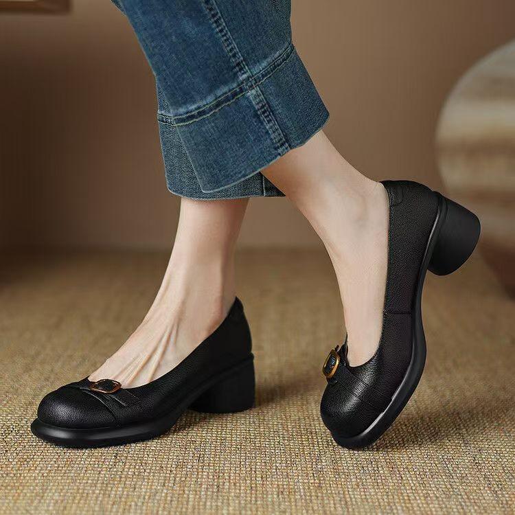 Fall 2025 new versatile soft sole retro thick heel platform British style single shoe one foot thick heel loafer girl