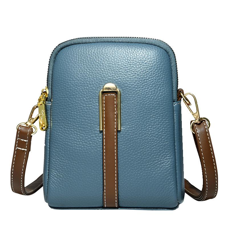 Mini Small Bag Fashionable Trendy Women's Hand Holding Vertical Soft Leather One Shoulder Crossbody Genuine Leather Women's Bag Mobile Phone Bag