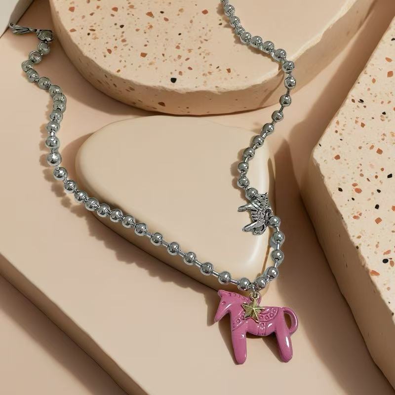 Enamel Colt Horse Pendant Necklaces for Women  Alloy Beads Chain Chokers