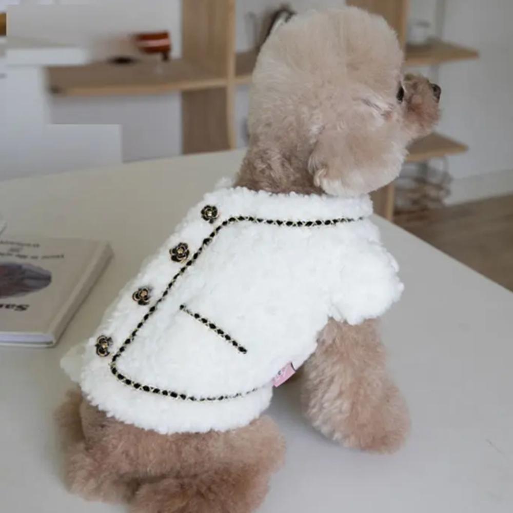 Dog Tweed Jacket – Faux Pearl Floral Buttons, From Korea