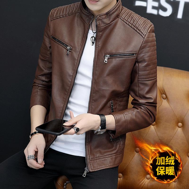 Spring and Autumn Trendy Motorcycle Style Velvet for Men Fashionable Men's Casual Punk Stand-up Collar Windproof Jacket